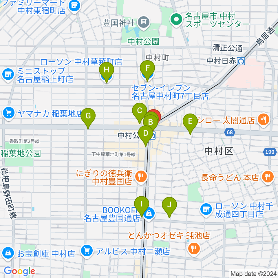 松栄楽器 名古屋店周辺のコンビニエンスストア一覧地図