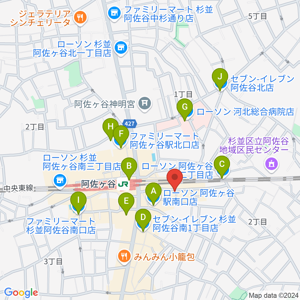 阿佐ヶ谷ハーネス周辺のコンビニエンスストア一覧地図