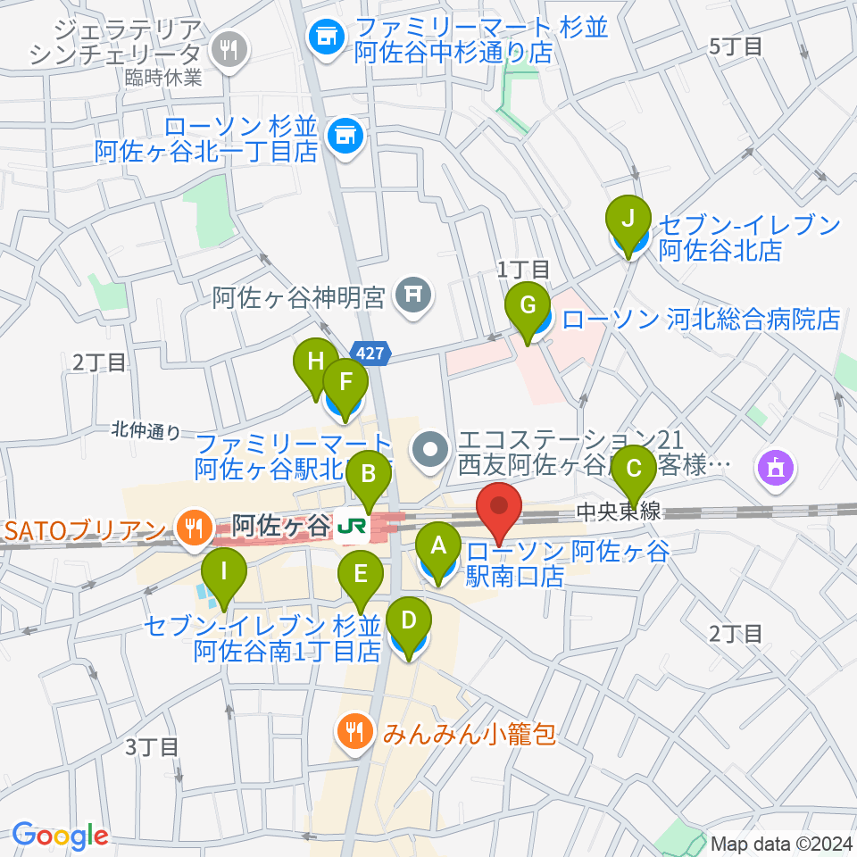 阿佐ヶ谷ハーネス周辺のコンビニエンスストア一覧地図