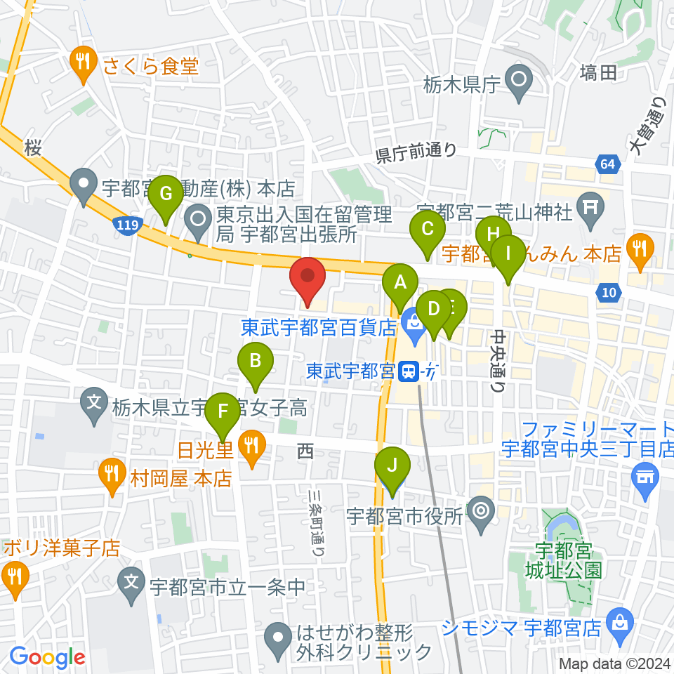 宇都宮HELLO DOLLY周辺のコンビニエンスストア一覧地図