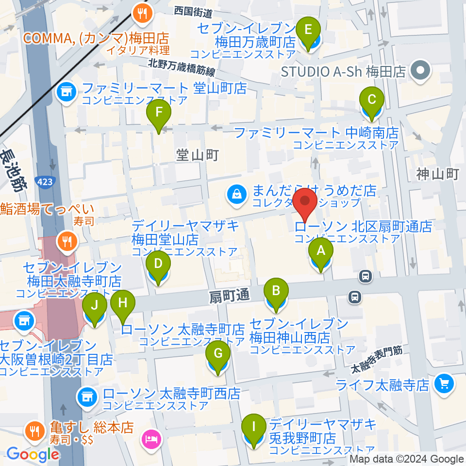 梅田ムジカジャポニカ周辺のコンビニエンスストア一覧地図