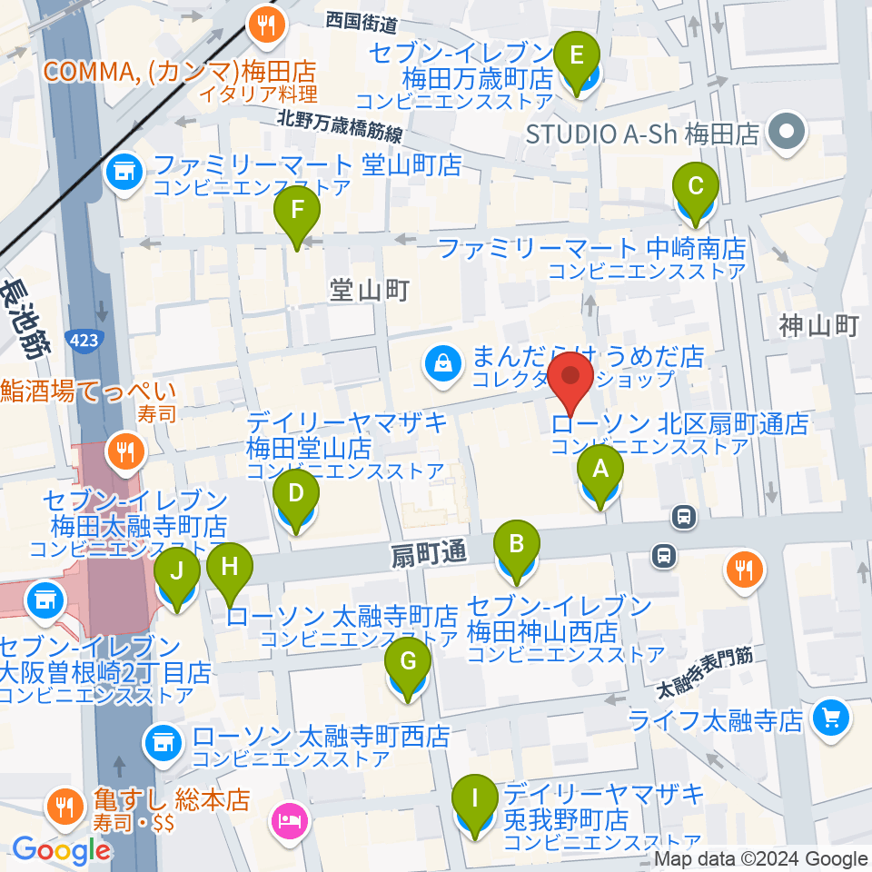 梅田ムジカジャポニカ周辺のコンビニエンスストア一覧地図