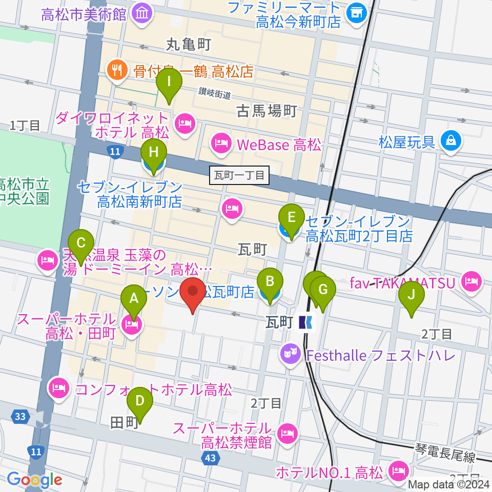 ヒッツギターズ＆ミュージック周辺のコンビニエンスストア一覧地図