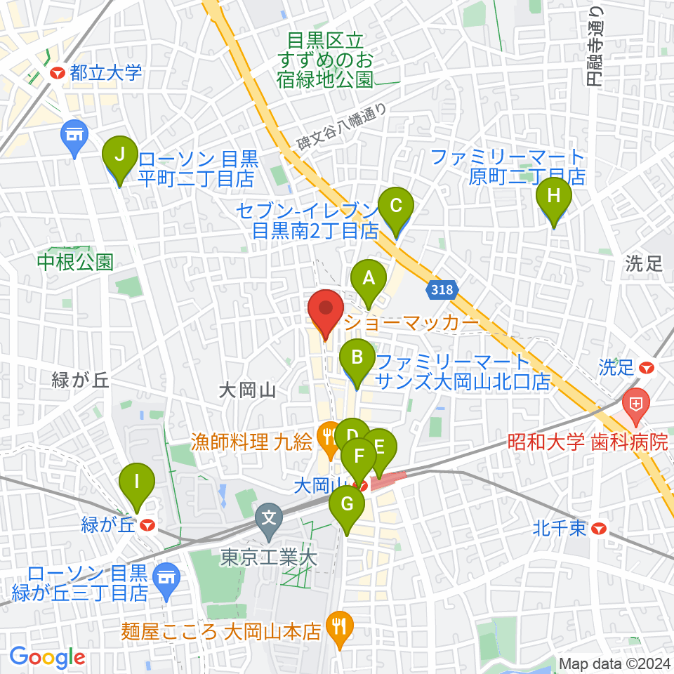 スクランブルスタジオ大岡山周辺のコンビニエンスストア一覧地図