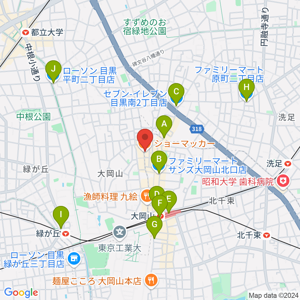 スクランブルスタジオ大岡山周辺のコンビニエンスストア一覧地図