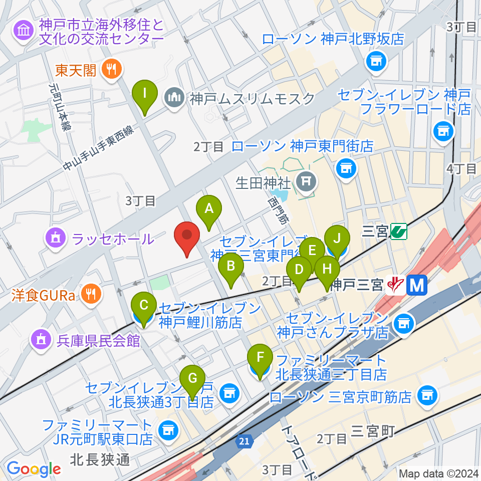 神戸三宮スタジオキキ周辺のコンビニエンスストア一覧地図