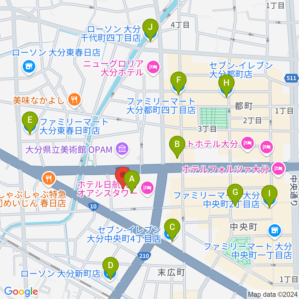 いいちこ総合文化センター練習室周辺のコンビニエンスストア一覧地図