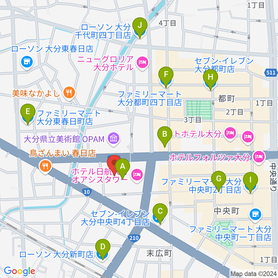 いいちこ総合文化センター練習室周辺のコンビニエンスストア一覧地図