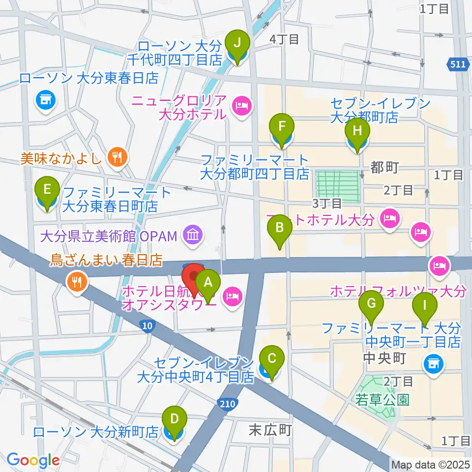 いいちこ総合文化センター練習室周辺のコンビニエンスストア一覧地図