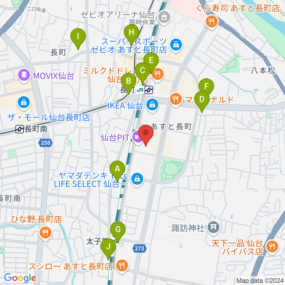 仙台PIT周辺のコンビニエンスストア一覧地図