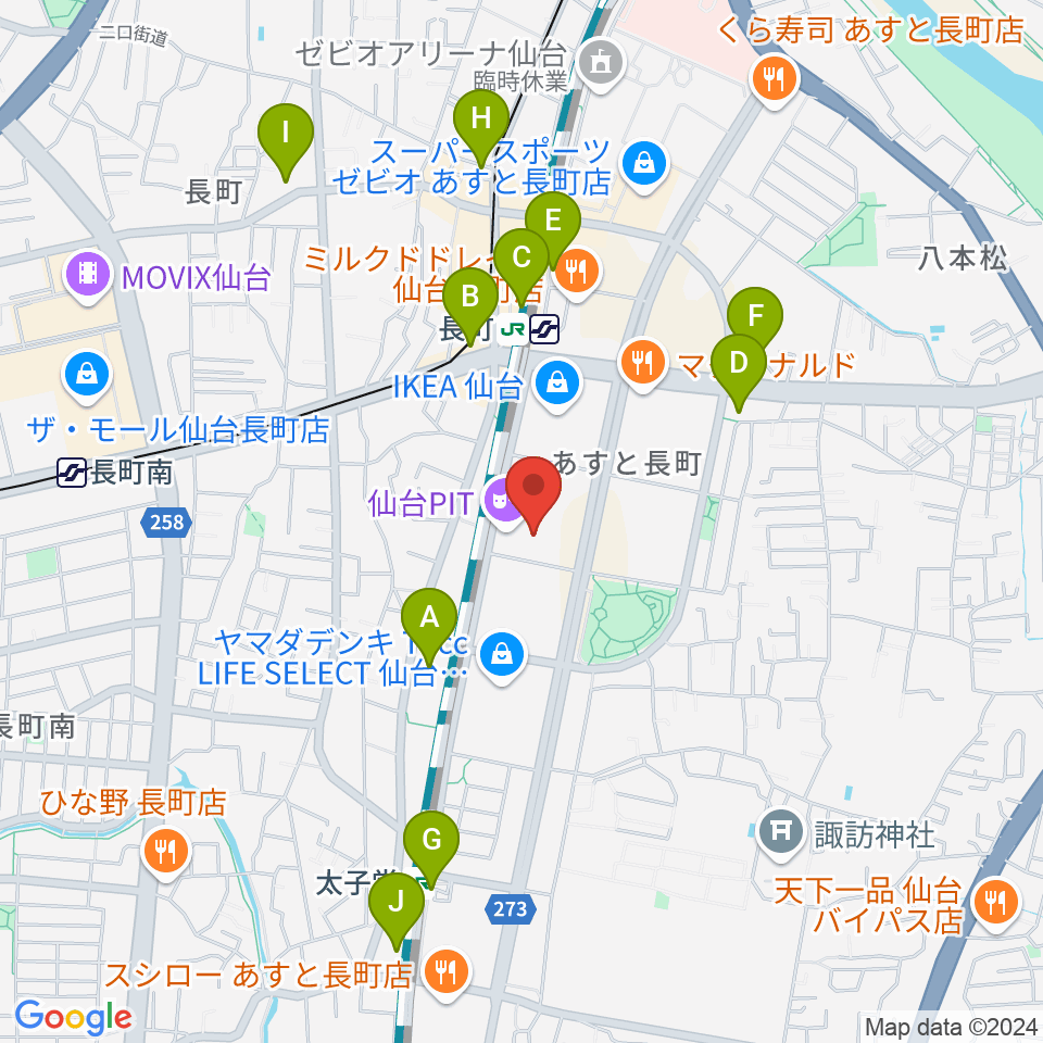 仙台PIT周辺のコンビニエンスストア一覧地図