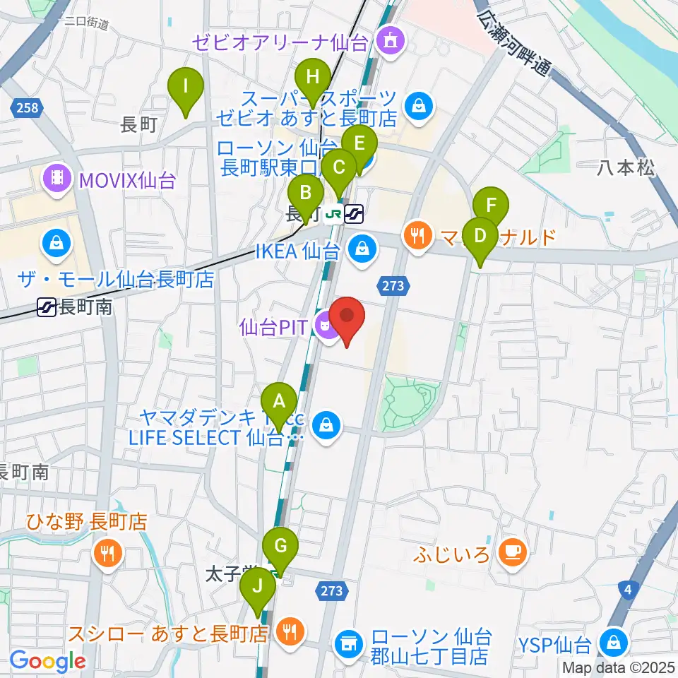 仙台PIT周辺のコンビニエンスストア一覧地図