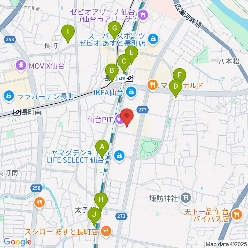 仙台PIT周辺のコンビニエンスストア一覧地図