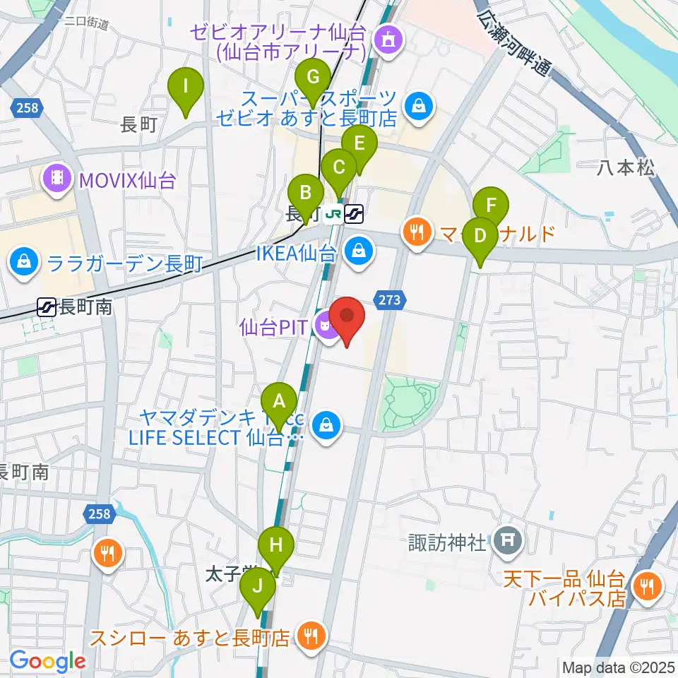 仙台PIT周辺のコンビニエンスストア一覧地図