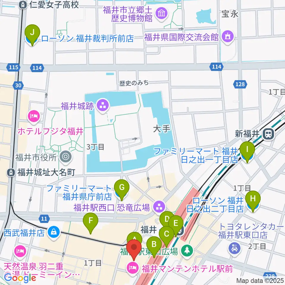 ハピリンホール・ハピテラス周辺のコンビニエンスストア一覧地図