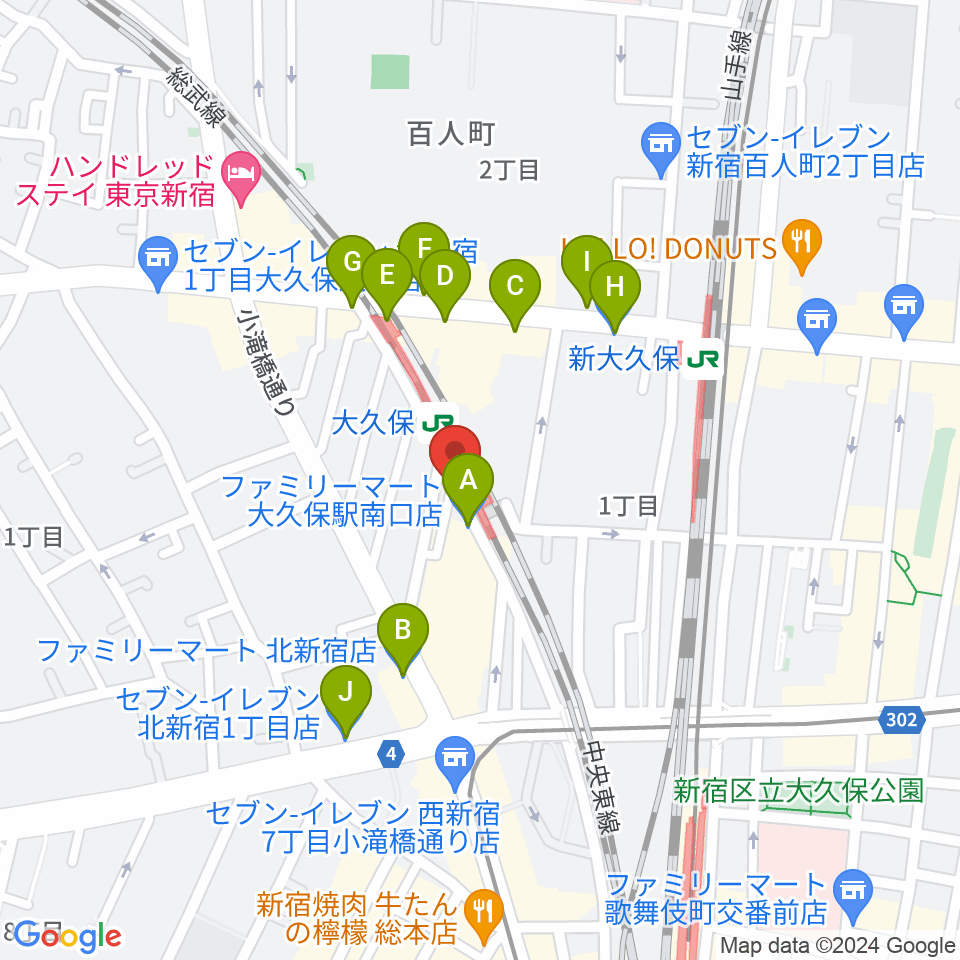 大久保ひかりのうま周辺のコンビニエンスストア一覧地図