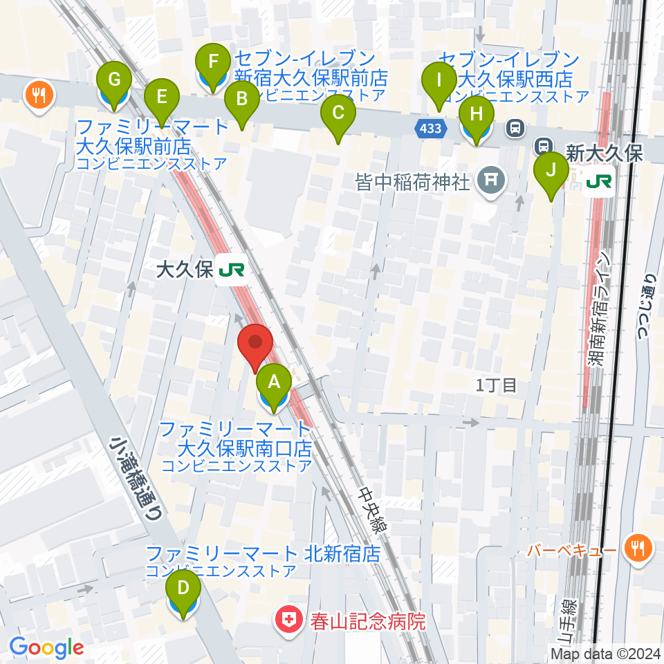 大久保ひかりのうま周辺のコンビニエンスストア一覧地図