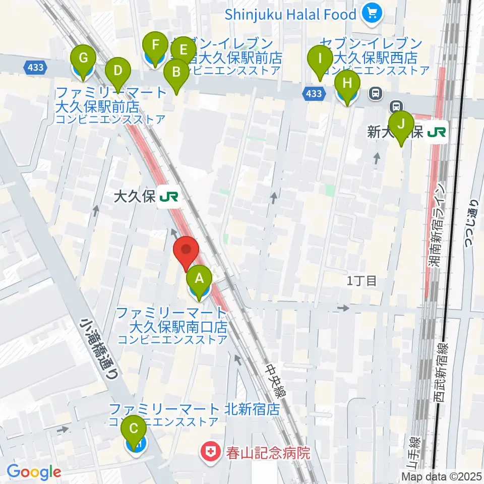大久保ひかりのうま周辺のコンビニエンスストア一覧地図