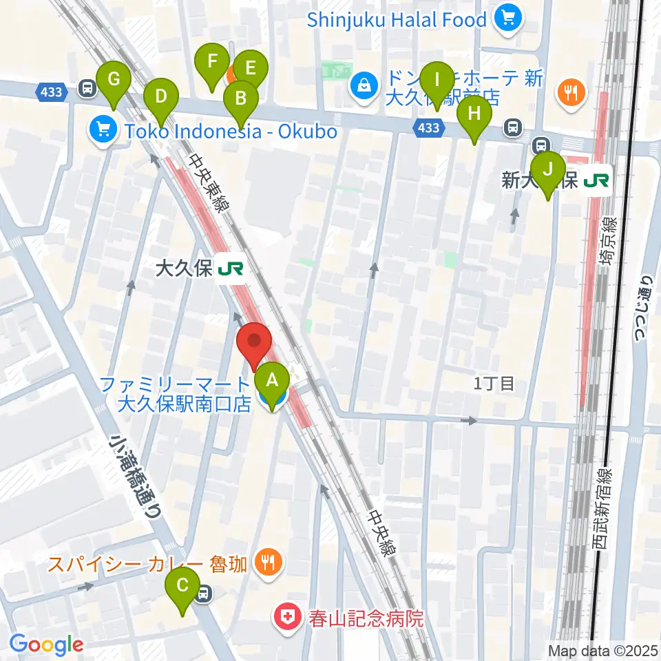 大久保ひかりのうま周辺のコンビニエンスストア一覧地図