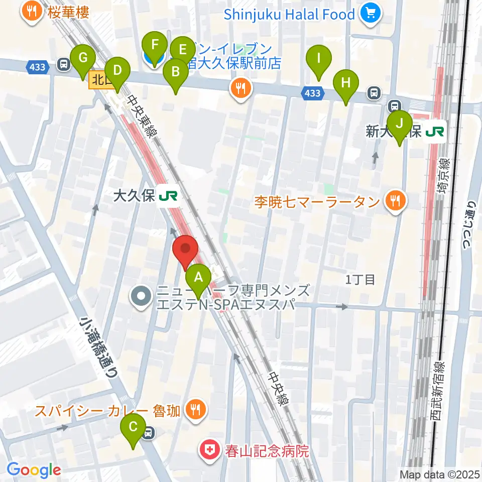 大久保ひかりのうま周辺のコンビニエンスストア一覧地図