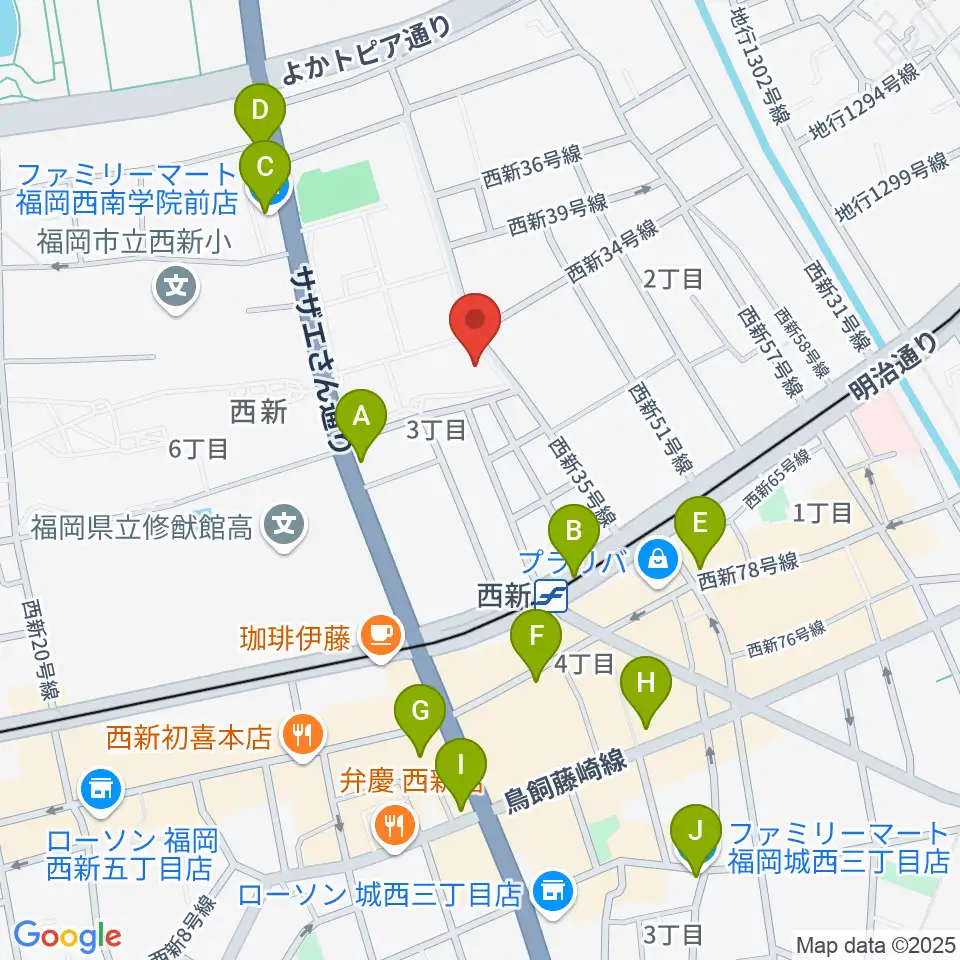 西南コミュニティーセンター周辺のコンビニエンスストア一覧地図