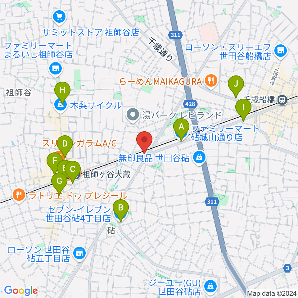 サウンド・シティ世田谷周辺のコンビニエンスストア一覧地図