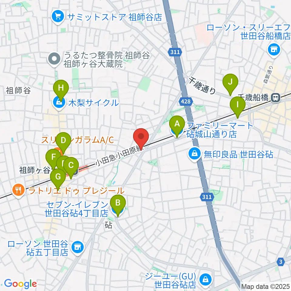 サウンド・シティ世田谷周辺のコンビニエンスストア一覧地図