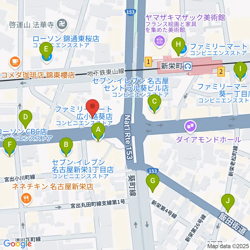 名古屋新栄sunset BLUE周辺のコンビニエンスストア一覧地図