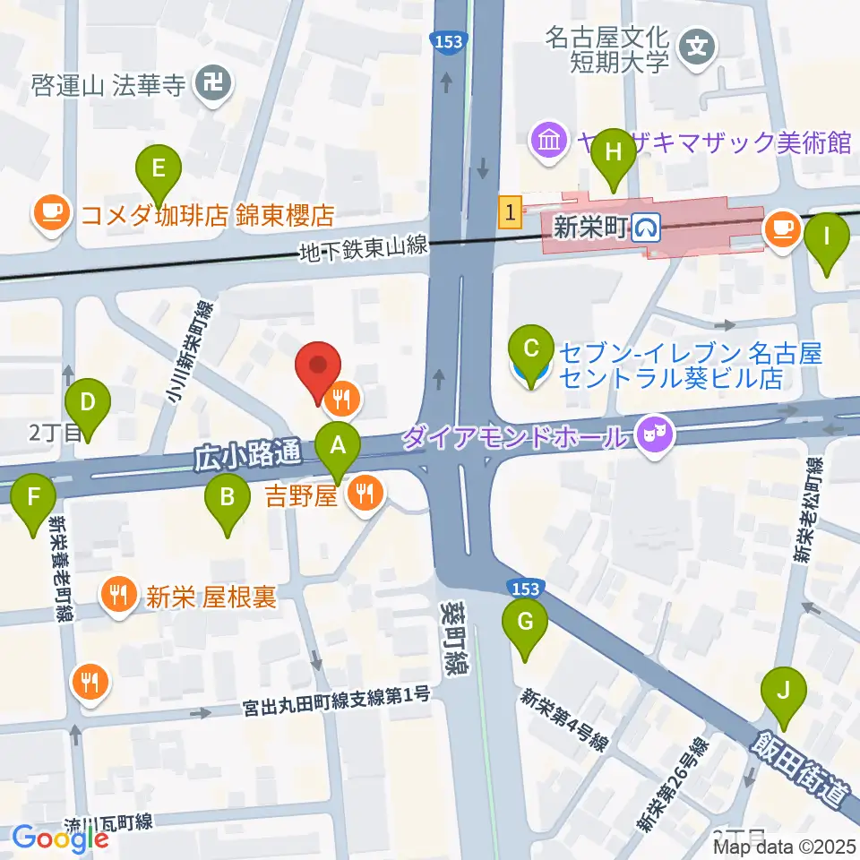 名古屋新栄sunset BLUE周辺のコンビニエンスストア一覧地図
