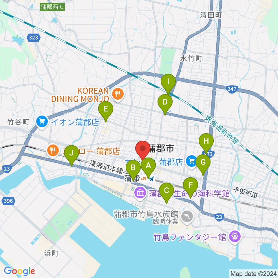 蒲郡バズハウス周辺のコンビニエンスストア一覧地図