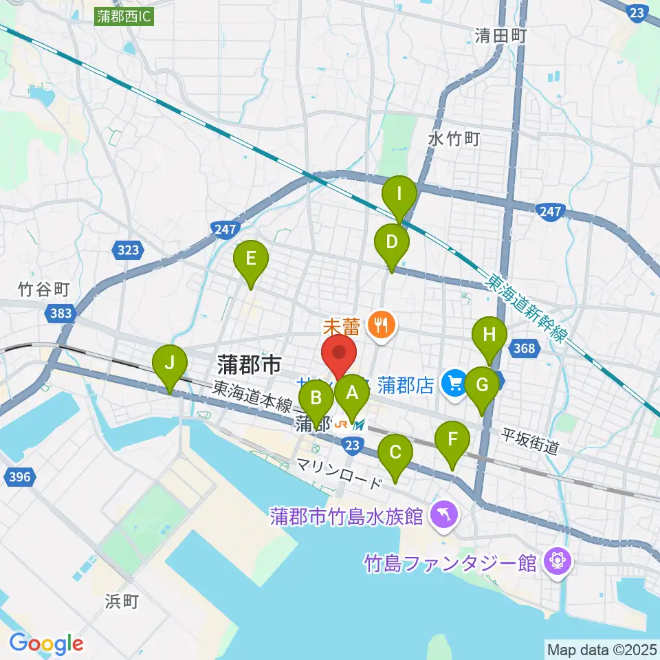蒲郡バズハウス周辺のコンビニエンスストア一覧地図