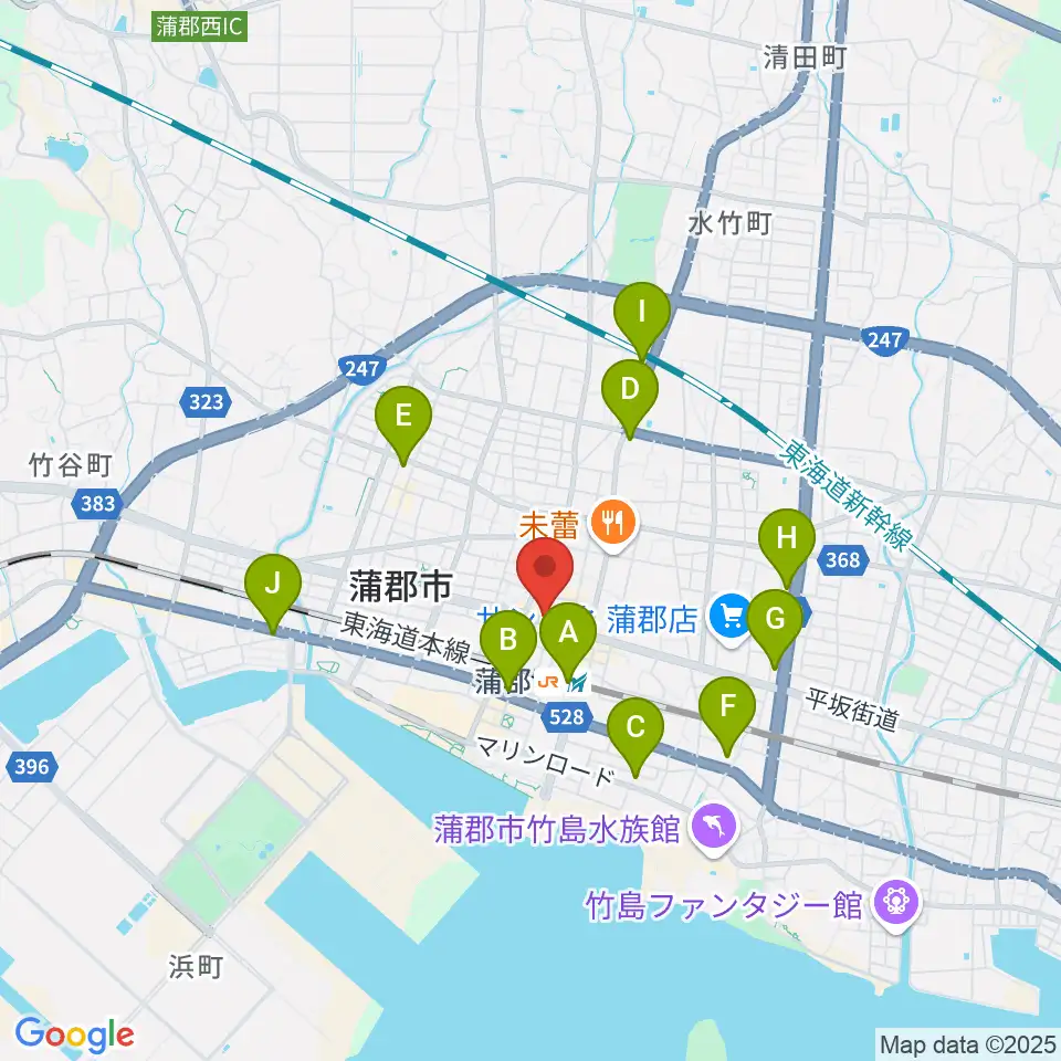 蒲郡バズハウス周辺のコンビニエンスストア一覧地図