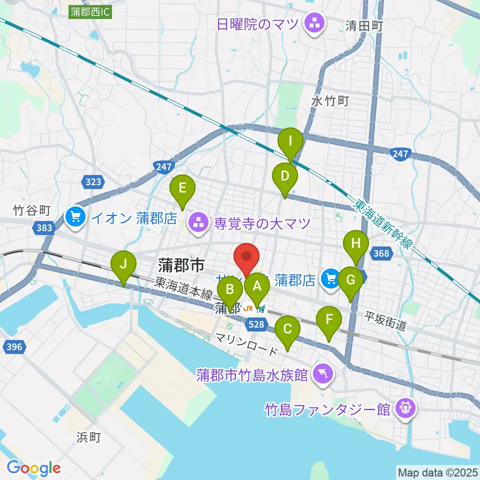 蒲郡バズハウス周辺のコンビニエンスストア一覧地図