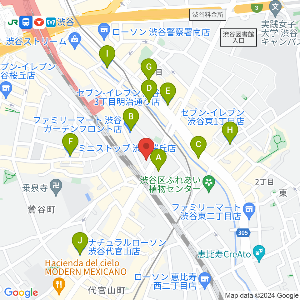 渋谷CIRCUS TOKYO周辺のコンビニエンスストア一覧地図