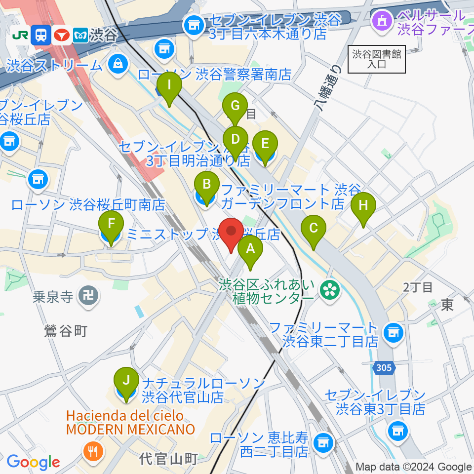 渋谷CIRCUS TOKYO周辺のコンビニエンスストア一覧地図