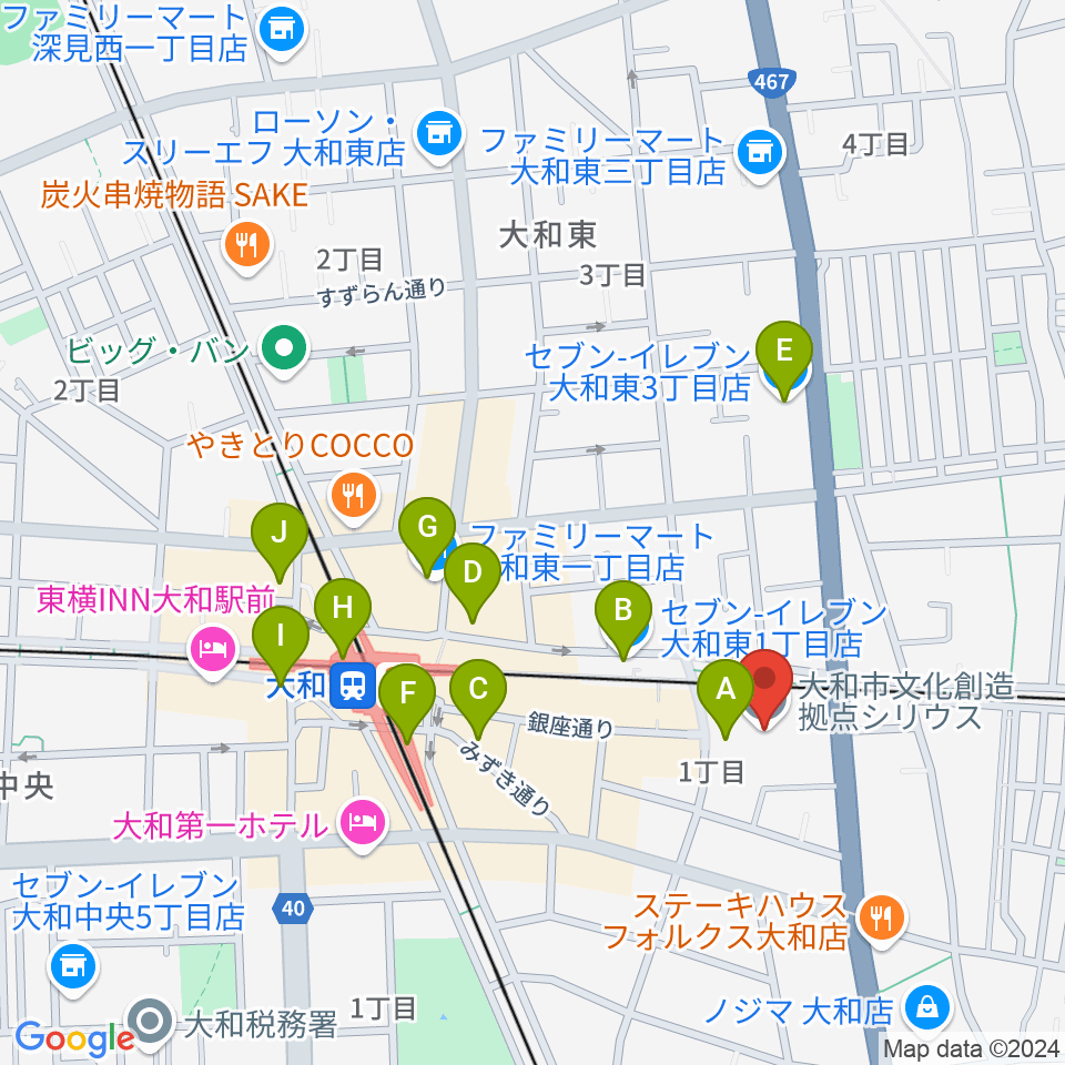 やまと芸術文化ホール周辺のコンビニエンスストア一覧地図