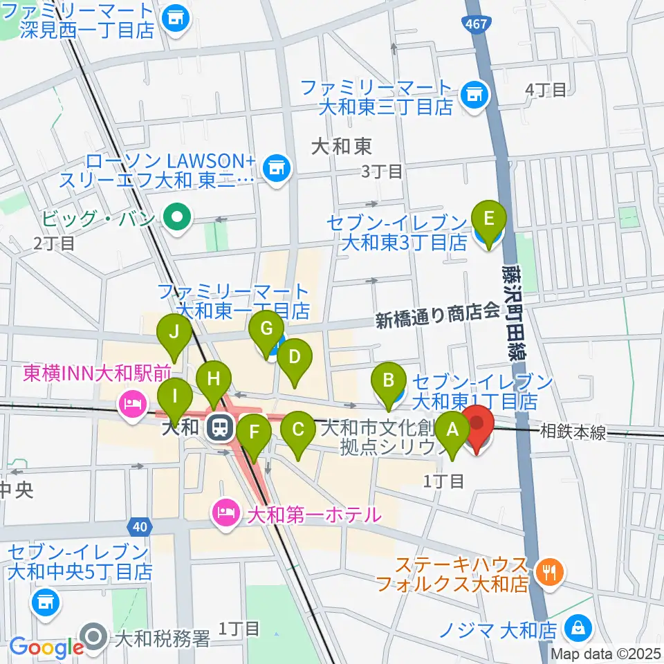 やまと芸術文化ホール周辺のコンビニエンスストア一覧地図