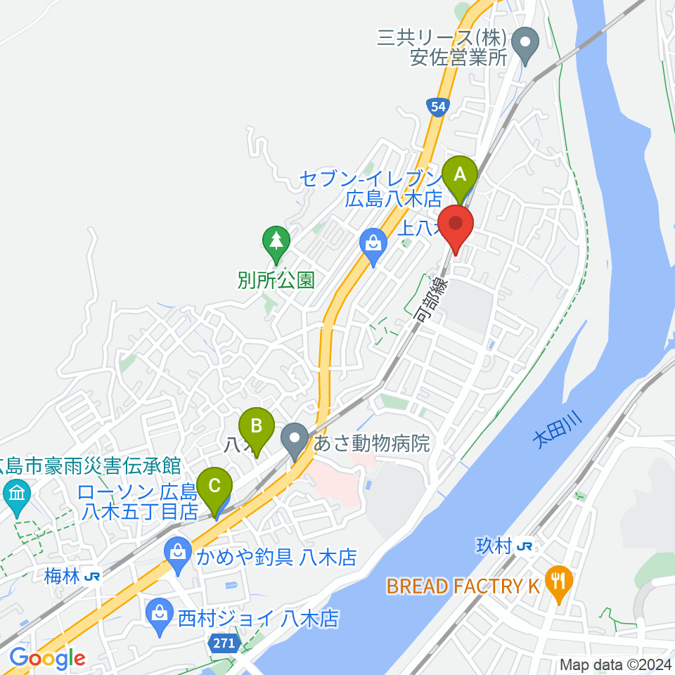 広島カフェ・テアトロ・アビエルト周辺のコンビニエンスストア一覧地図