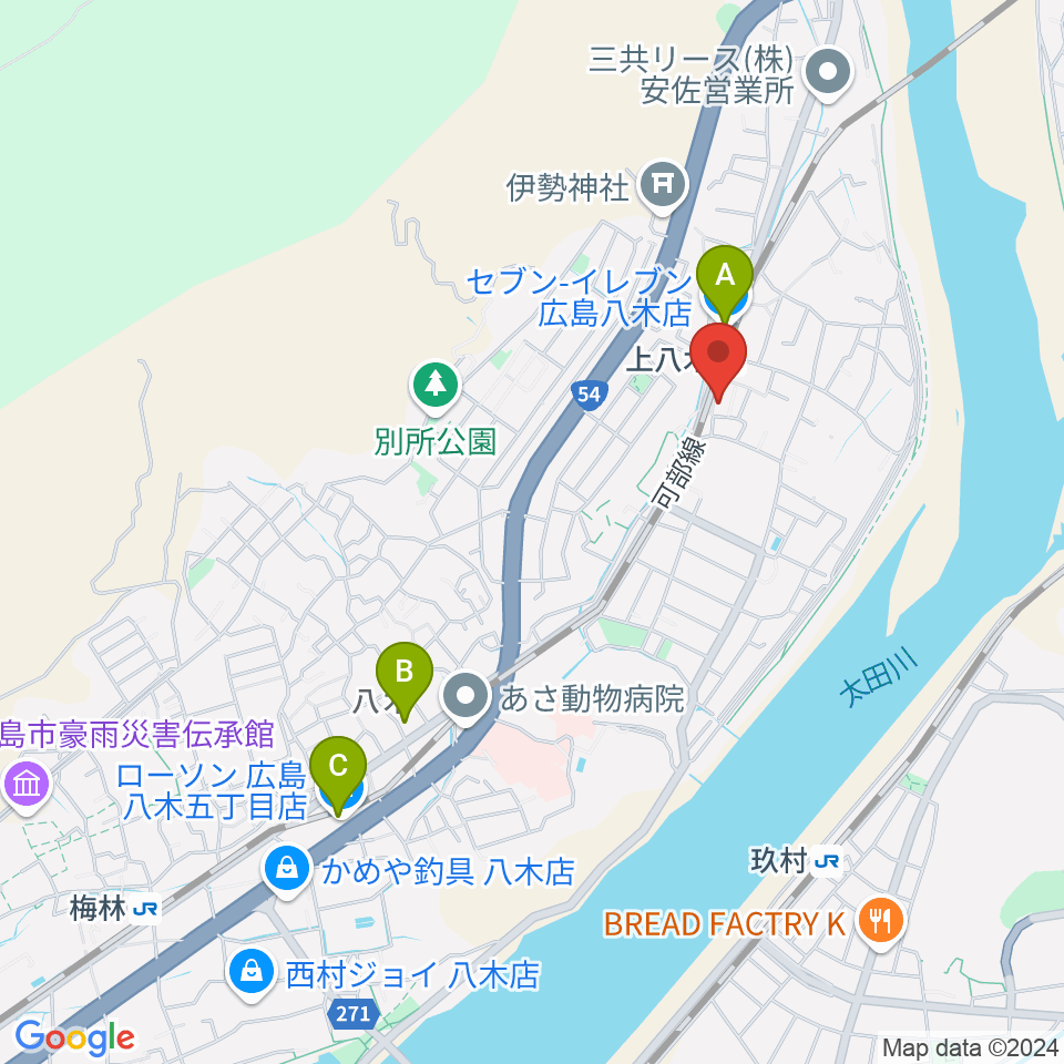 広島カフェ・テアトロ・アビエルト周辺のコンビニエンスストア一覧地図