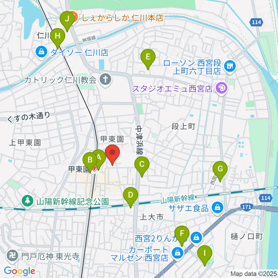 アールエイチワイ甲東園 貸し音楽練習室周辺のコンビニエンスストア一覧地図