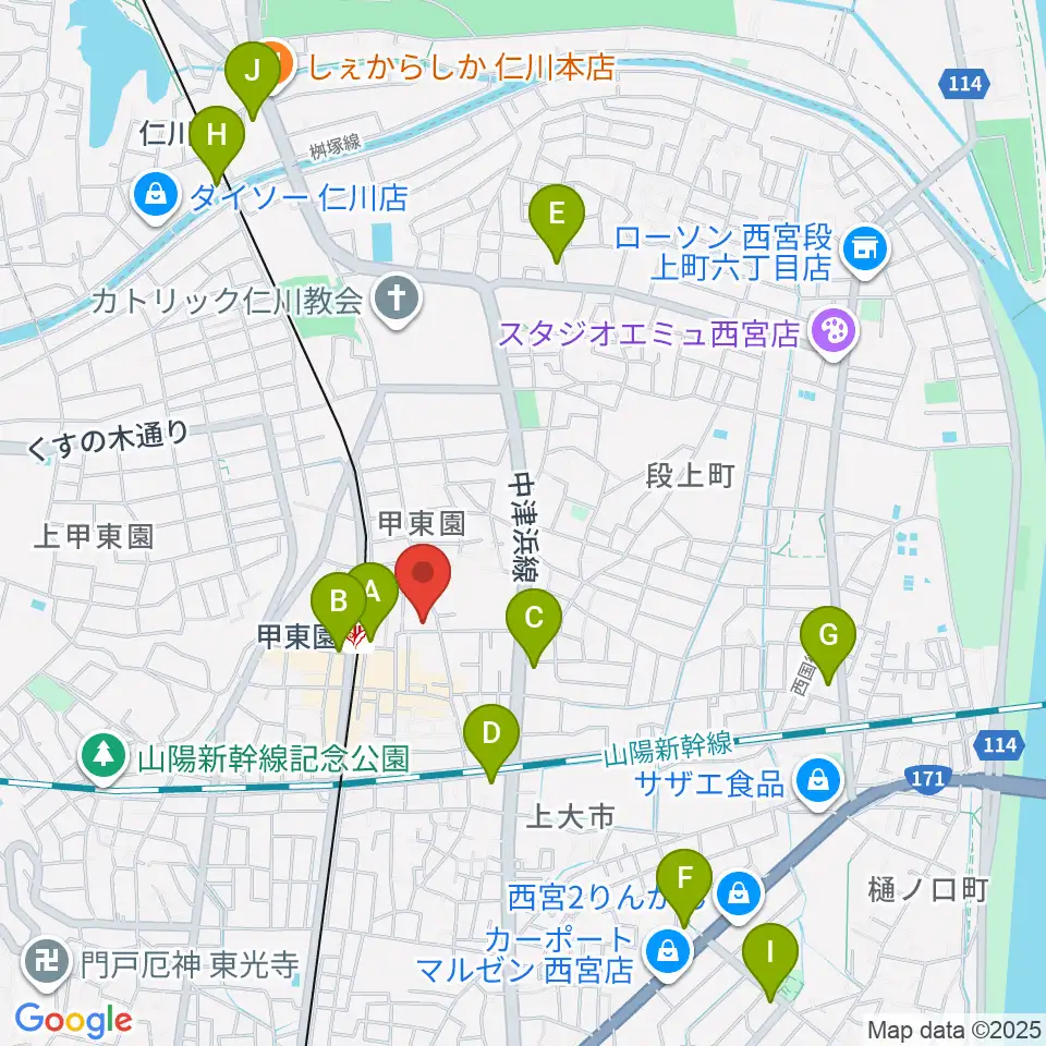 アールエイチワイ甲東園 貸し音楽練習室周辺のコンビニエンスストア一覧地図