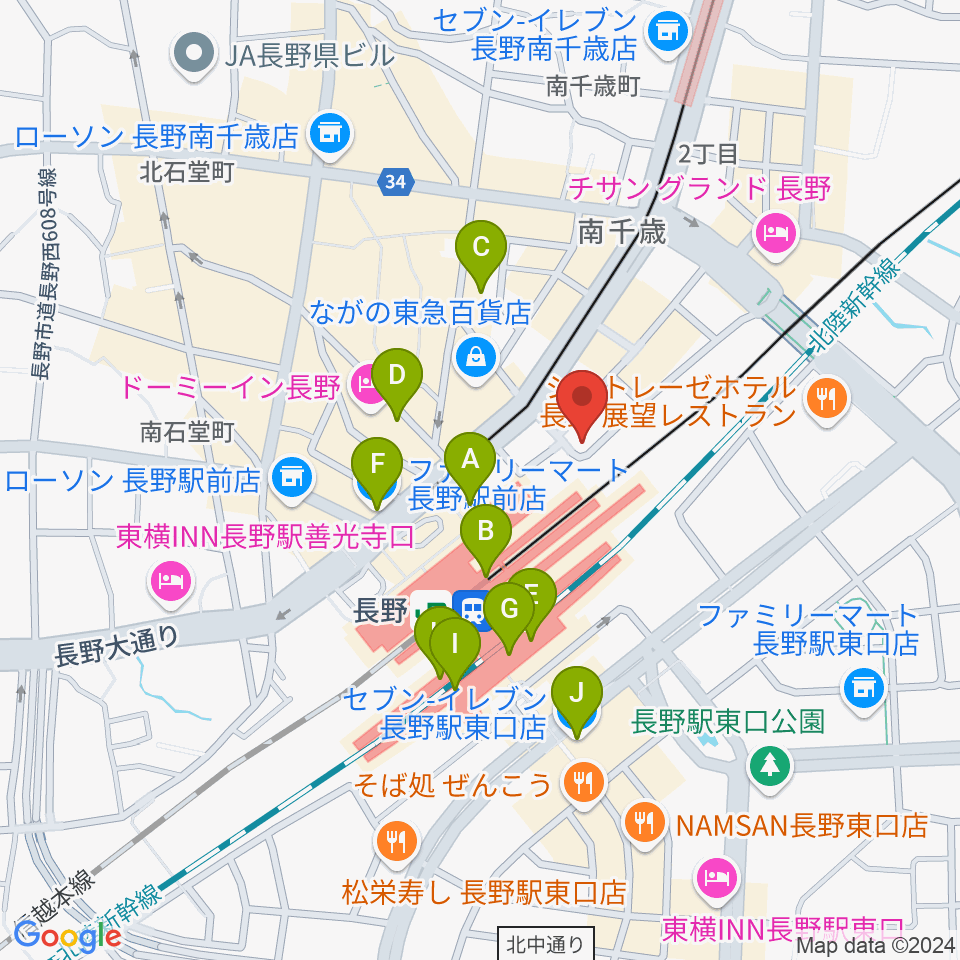 長野クラブジャンクボックス周辺のコンビニエンスストア一覧地図