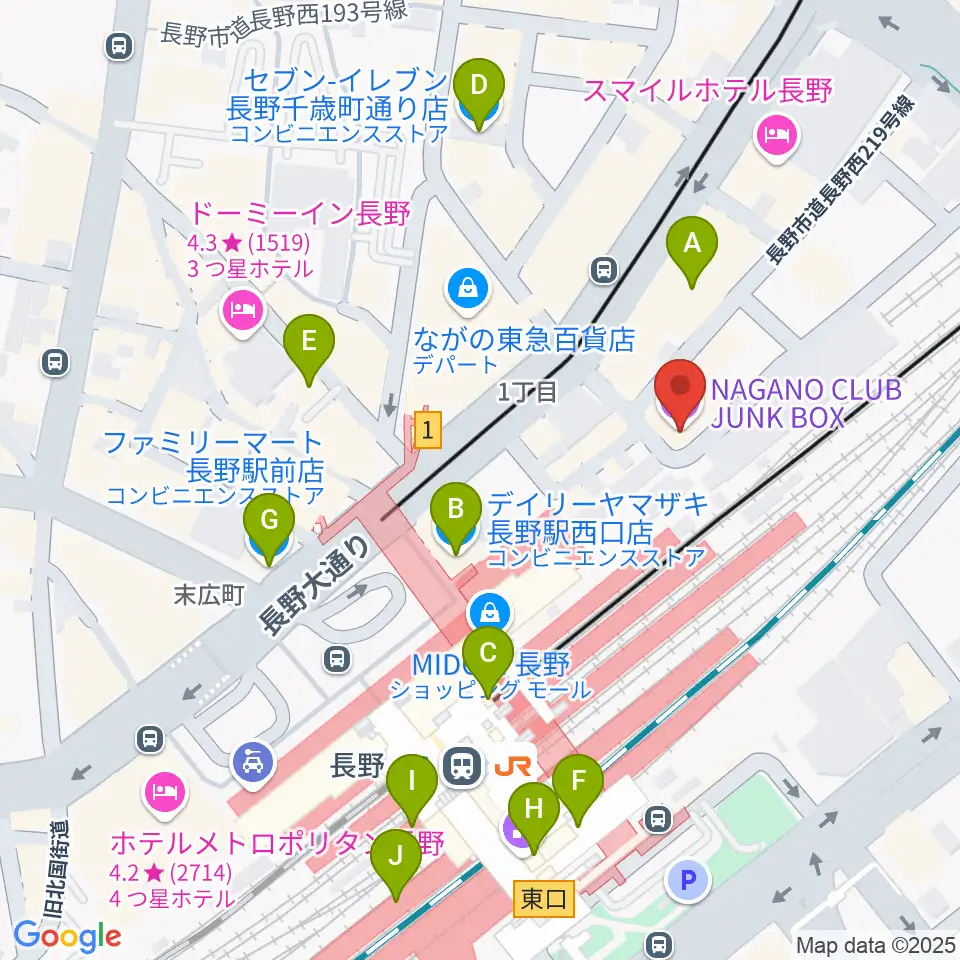 長野クラブジャンクボックス周辺のコンビニエンスストア一覧地図