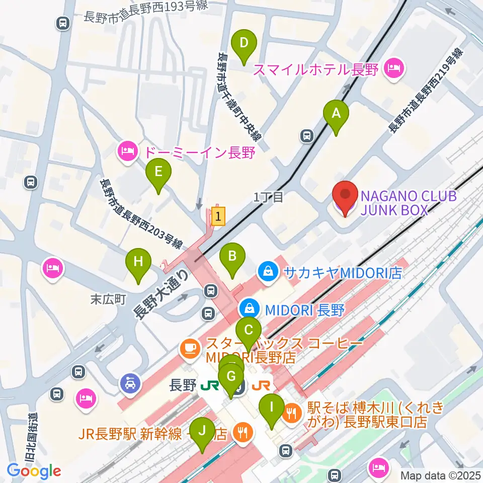 長野クラブジャンクボックス周辺のコンビニエンスストア一覧地図