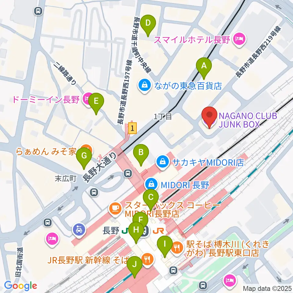 長野クラブジャンクボックス周辺のコンビニエンスストア一覧地図
