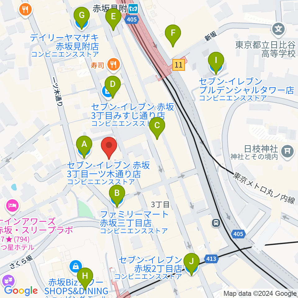 赤坂トナリテ周辺のコンビニエンスストア一覧地図