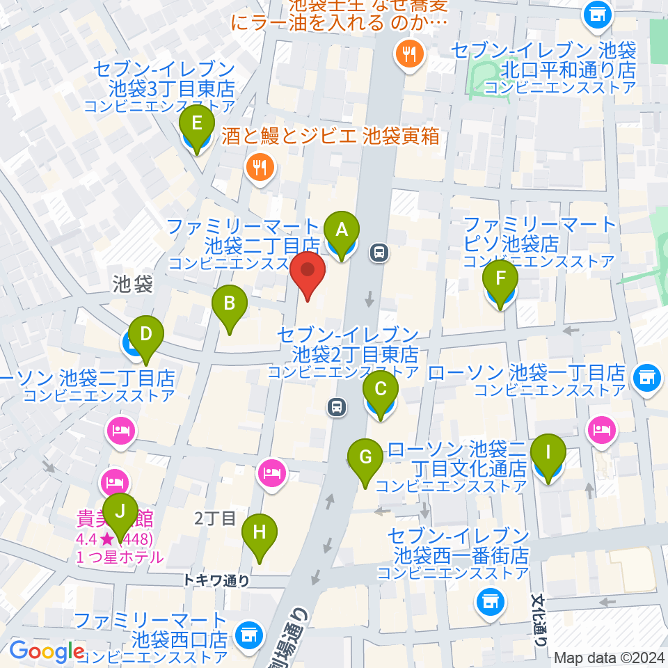 池袋P's Bar周辺のコンビニエンスストア一覧地図