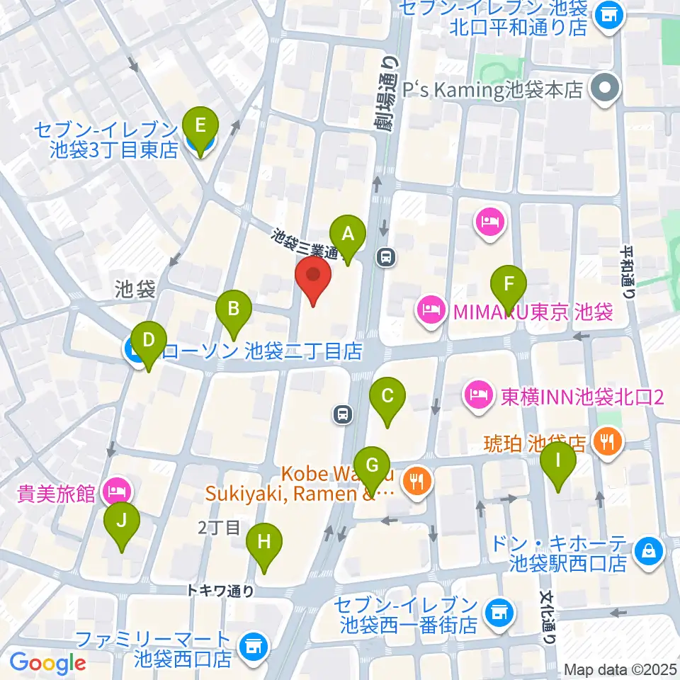 池袋P's Bar周辺のコンビニエンスストア一覧地図