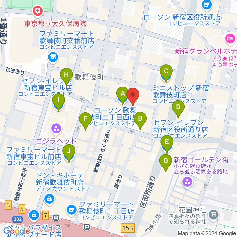 新宿club SCIENCE周辺のコンビニエンスストア一覧地図