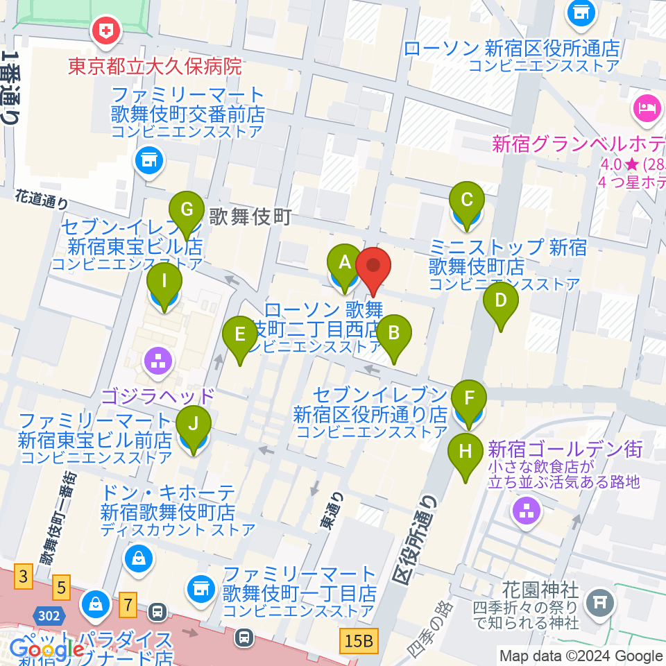 新宿club SCIENCE周辺のコンビニエンスストア一覧地図